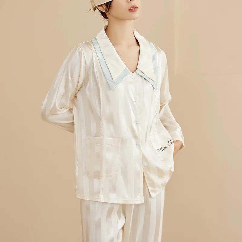 

Silk Satin Maternity Pregnant Pajamas Set Long Sleeve Nursing Baby Breastfeeding Cardigan Tops+Adjustable Pants Pajama Nightwear