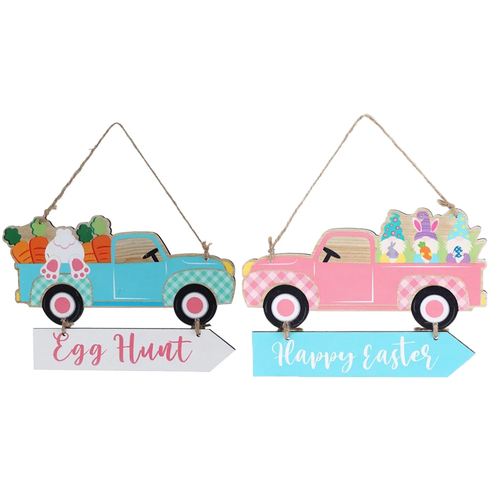 

2 Pcs Easter Hanging Decor Door Hanging Sign Wooden Easter Hanging Pendants