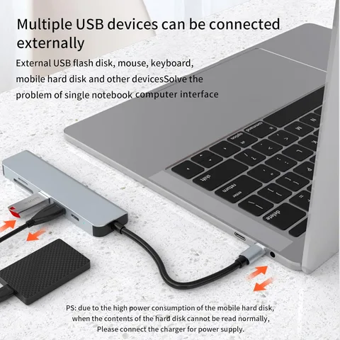 USB C-концентратор 6 в 1 USB C-адаптер с 4K HDMI 100 Вт PD USB 3.0 SD/TF Card Reader MacBook pro air ipad iphone15 typec