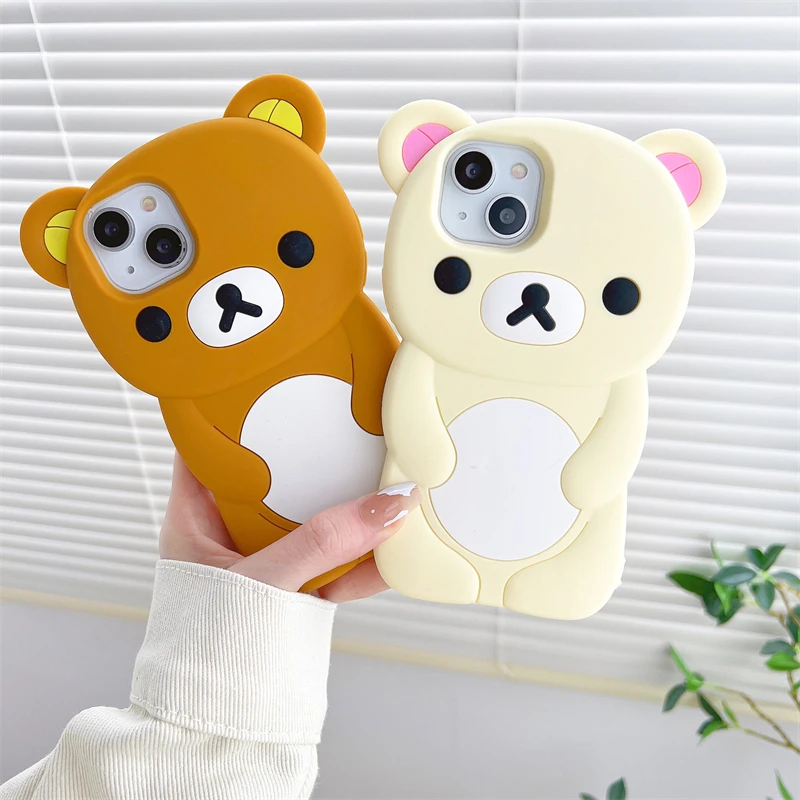 Чехол для телефона с 3D мультяшным медведем Rilakkuma iPhone 16 promax 15 14 13 12 11 Pro Max Xs XR 6 7 8 Plus SE