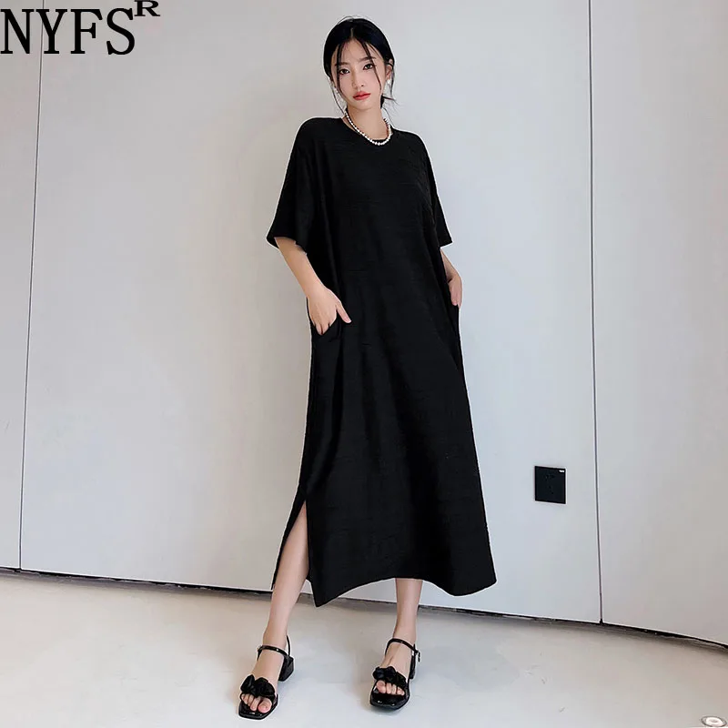 

Женское платье с асимметричным подолом NYFS, Длинное свободное платье из хлопка в Корейском стиле, лето 2023