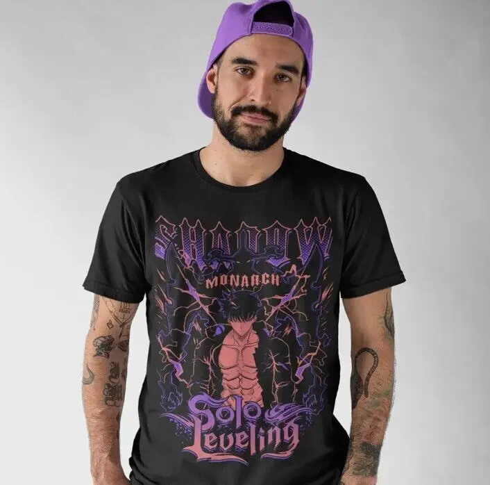 Футболка Solo Leveling Sung Jinwoo Horror Anime Manga черная рубашка с подарками все размеры