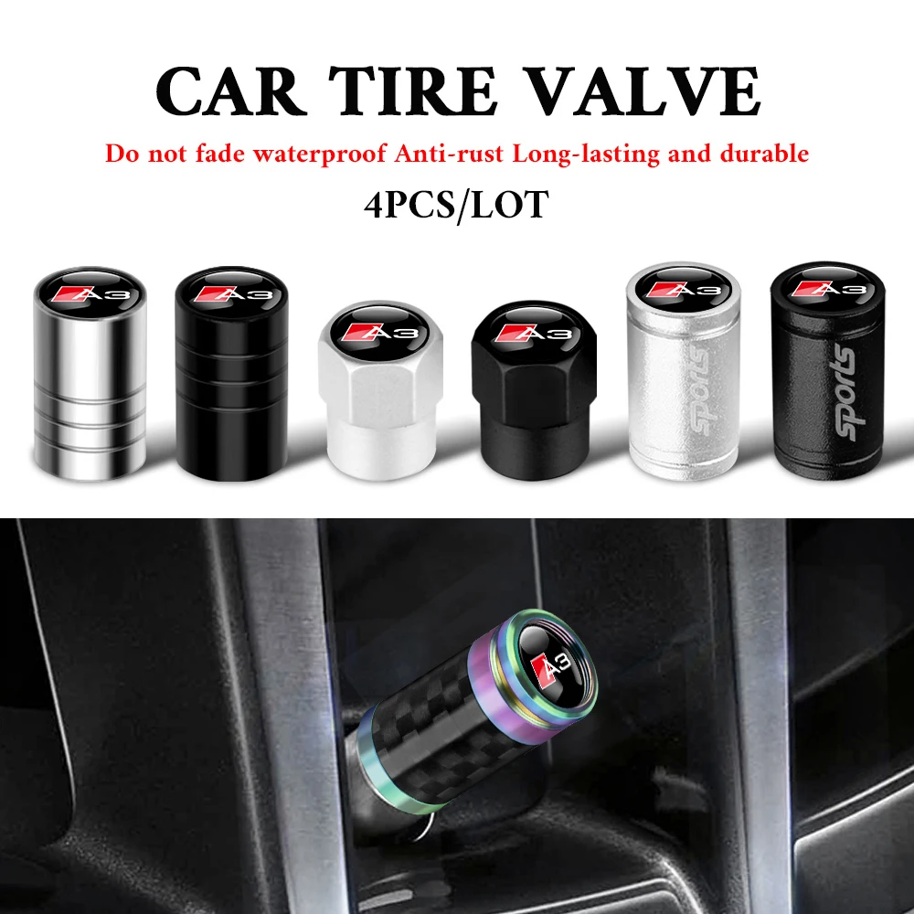 

4PCS Car Styling Metal Wheel Tire Valve Air Stem Caps Cover for Audi A3 Badge SLINE RS S Emblem Auto Tyre Decoration Accessories