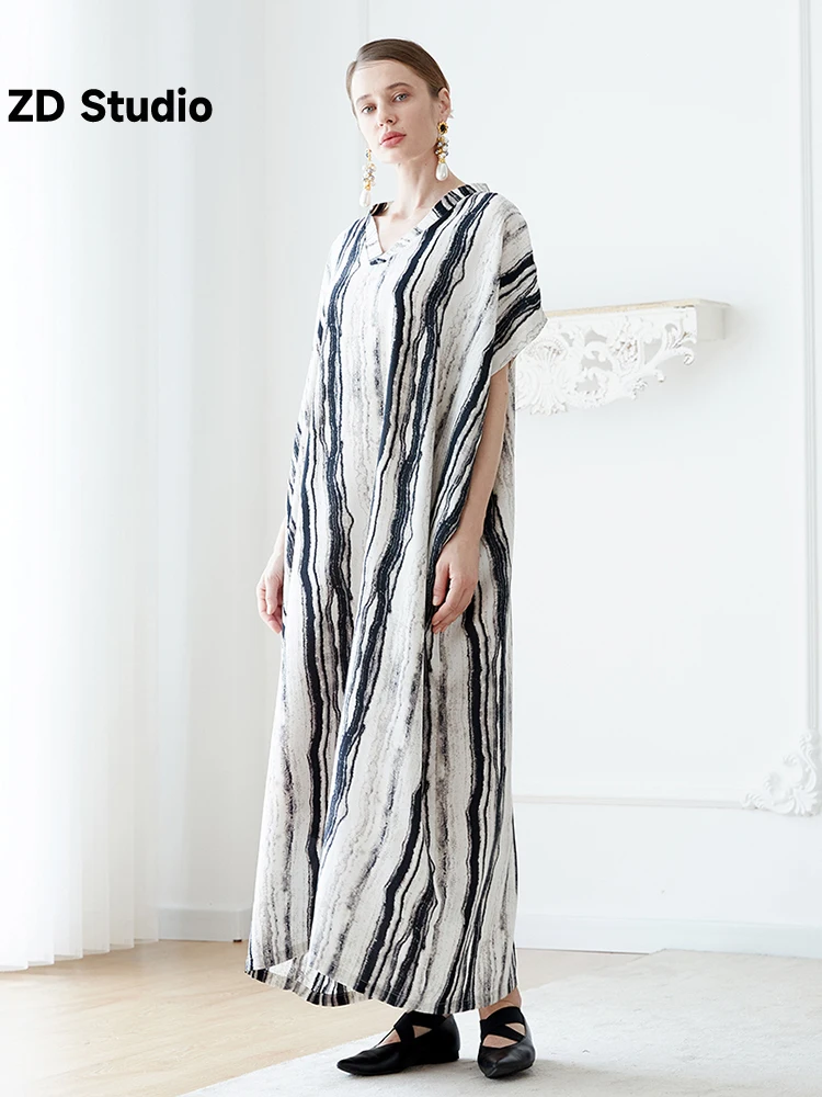 

[ZD Studio] Women's Big-name Temperament Walking Vintage Big Robe Loose Dress Spring Autumn 2023