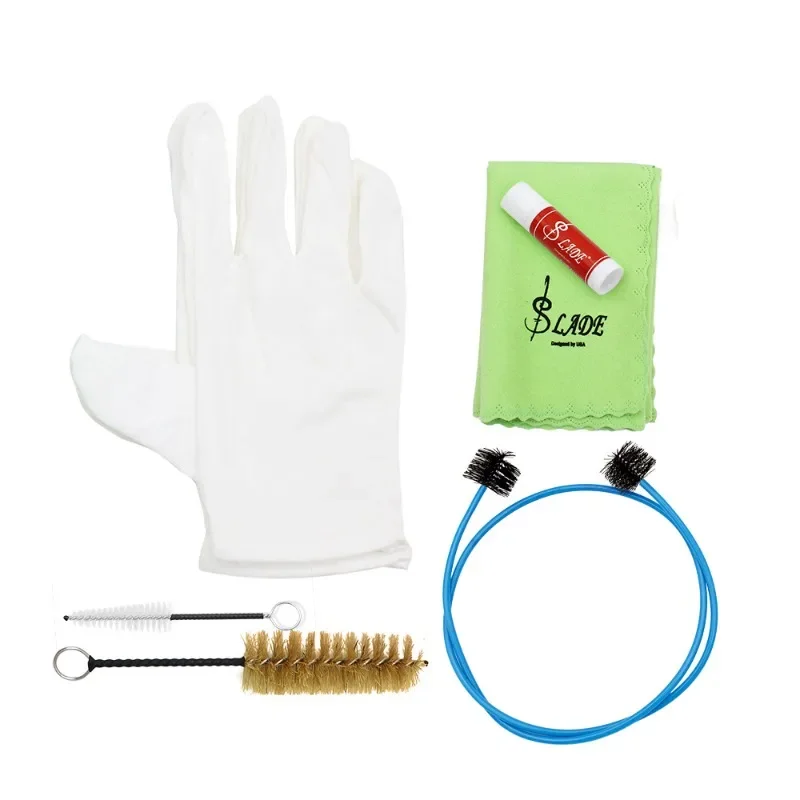 

Brass instrument trumpet cleaning kit 6-piece set, piston brush nozzle, blue rope brush, gloves, cloth, cork paste
