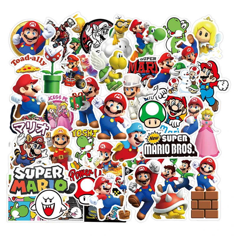 

50Pcs Super Mario Bros Cute Stickers Luigi Yoshi Graffiti Waterproof Sticker Anime Toys Kids on Laptop Skateboard Suitcase Bike