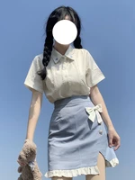 kimokokm summer preppy style high waist kawaii a line jk skirts vintage bow sweety ruffles slit girly mini skirt for women
