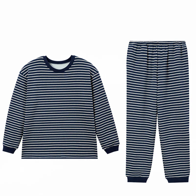 

Autumn and Winter Soft, Warm and Breathable Men's Homewear Plus Velvet Delicate Stripes With Plain Thread Pajamas