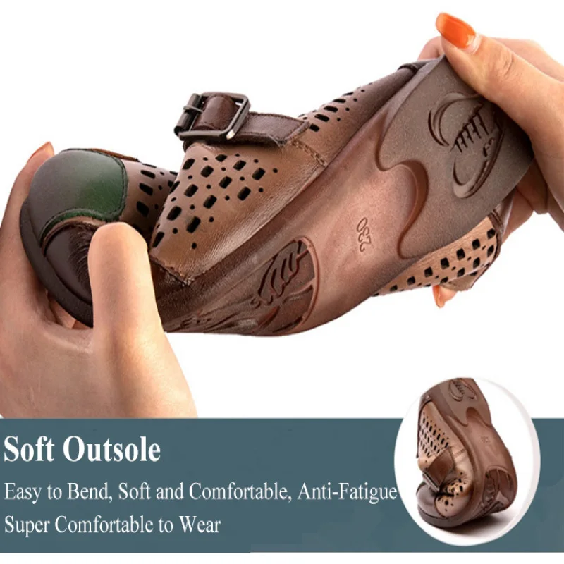 Женские сандалии без шнуровки с мягкой подошвой и плоской