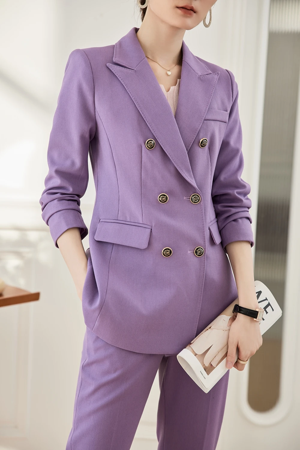 Green casual suit jacket Women's autumn design sense Small number of hosts interview formal work clothes waist closing suit suit
