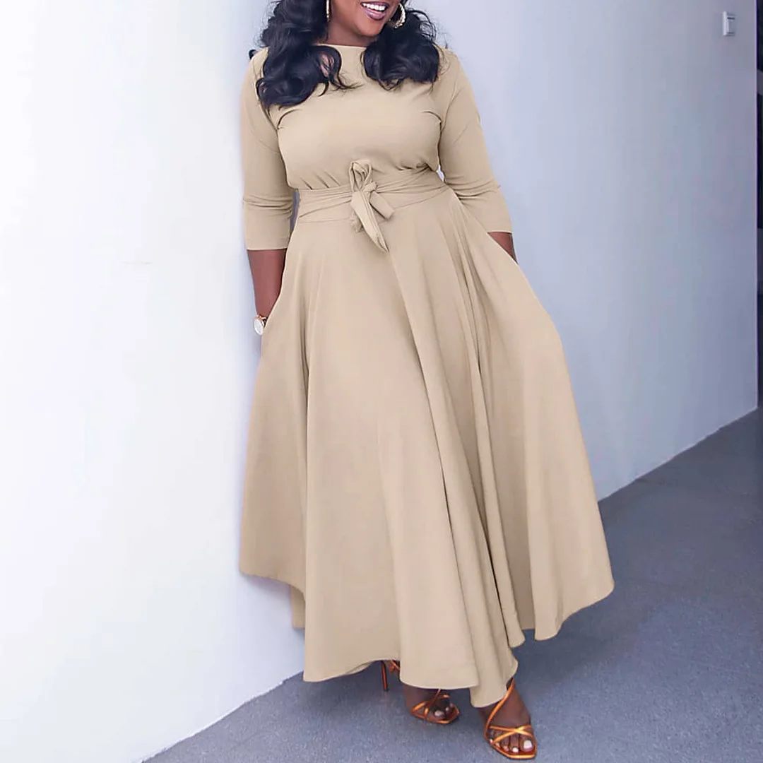 Plus Size Elegant Dress Trendy Solid Casual Cloth With Belt Lady Luxury Long Robe 2023 Summer Evening Party New In Dress