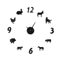 forest farm animal wall clock quartz watch modern design pig sheep frameless giant acrylic reloj de pared 3d mirror farmer gift