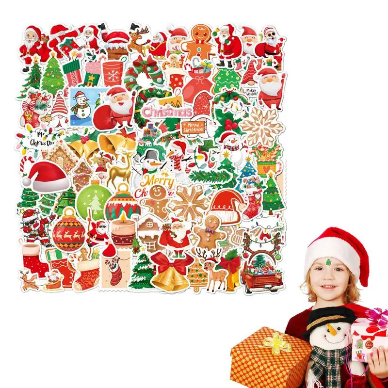 100pcs Christmas Winter Stickers Cute Santa Claus Stickers Moose Stickers PVC Waterproof Decals For Skateboard Hydroflask Water