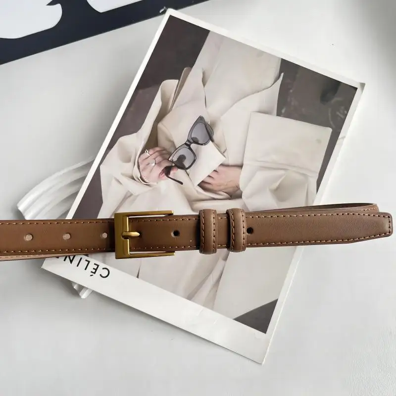 New Cowhide Belt Women's Vintage Gold Button with Shirt Casual Trouser Belt Fashionable and Versatile Black Waist Belt Fashion