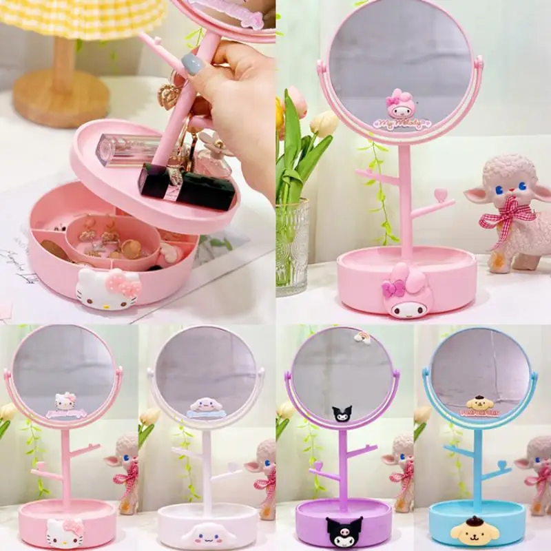 

Kawaii Sanrios Anime Hellokitty Cartoon Mymelody Cute Cinnamoroll Desktop Double Sided Makeup Mirror Pack Storage Box Toys Grils