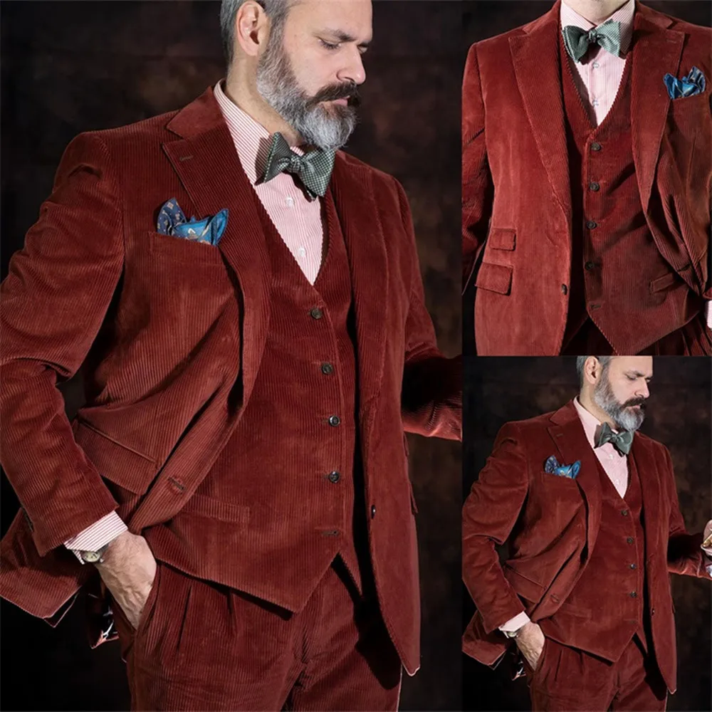 

Costumes Hommes Custom Size Men Suits Corduroy Groom Tuxedos Wide Shawl Lapel Winter Wedding Prom Best Man One Button Jacket