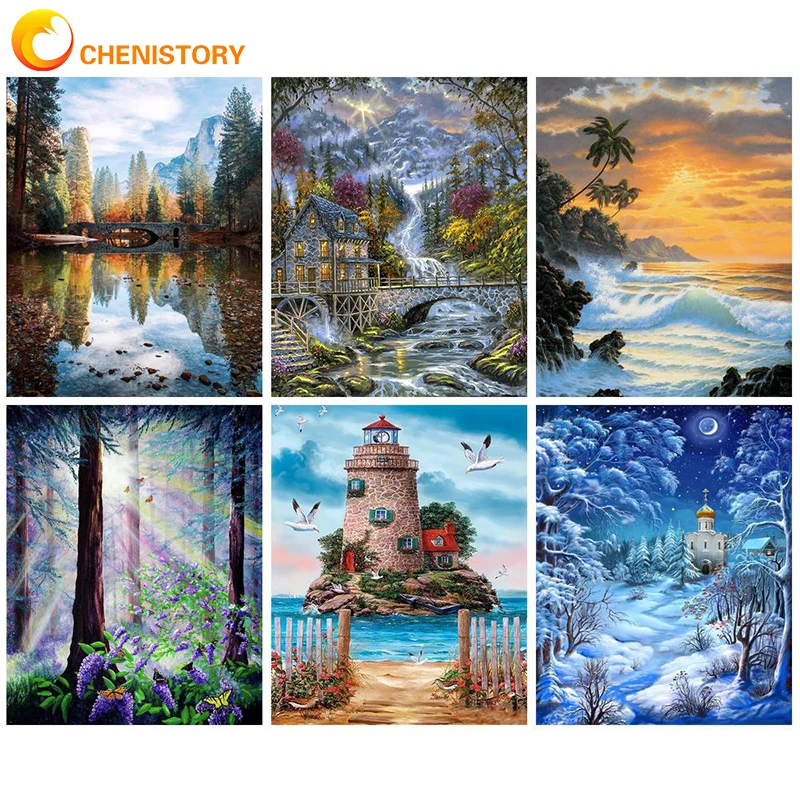 

CHENISTORY Painting By Numbers With Frame For Adults Diy Landscape Acrylic Paint Kits Home Decor Gift Canvas Drawing By Numbers