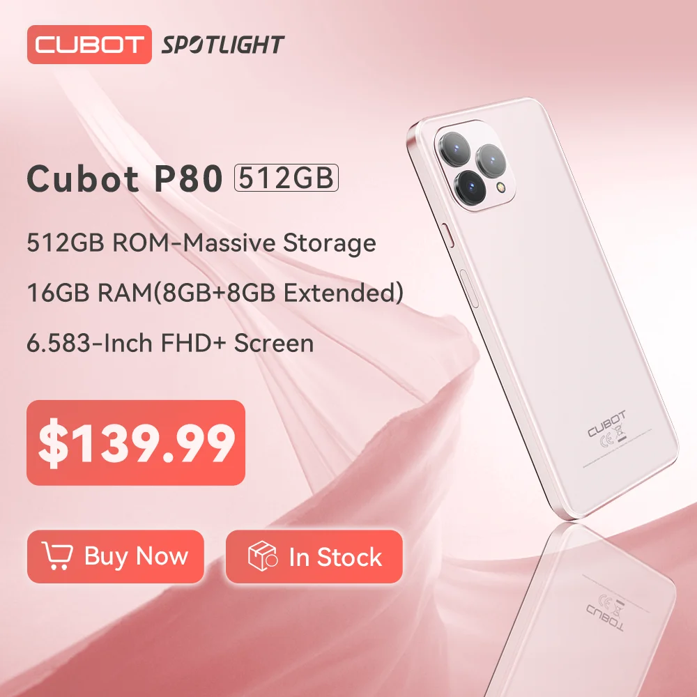 Cubot P80, 8 ГБ + 512 ГБ, экран 6,583 дюйма,4G, 5200mAh, 48МП камера,  Android 13