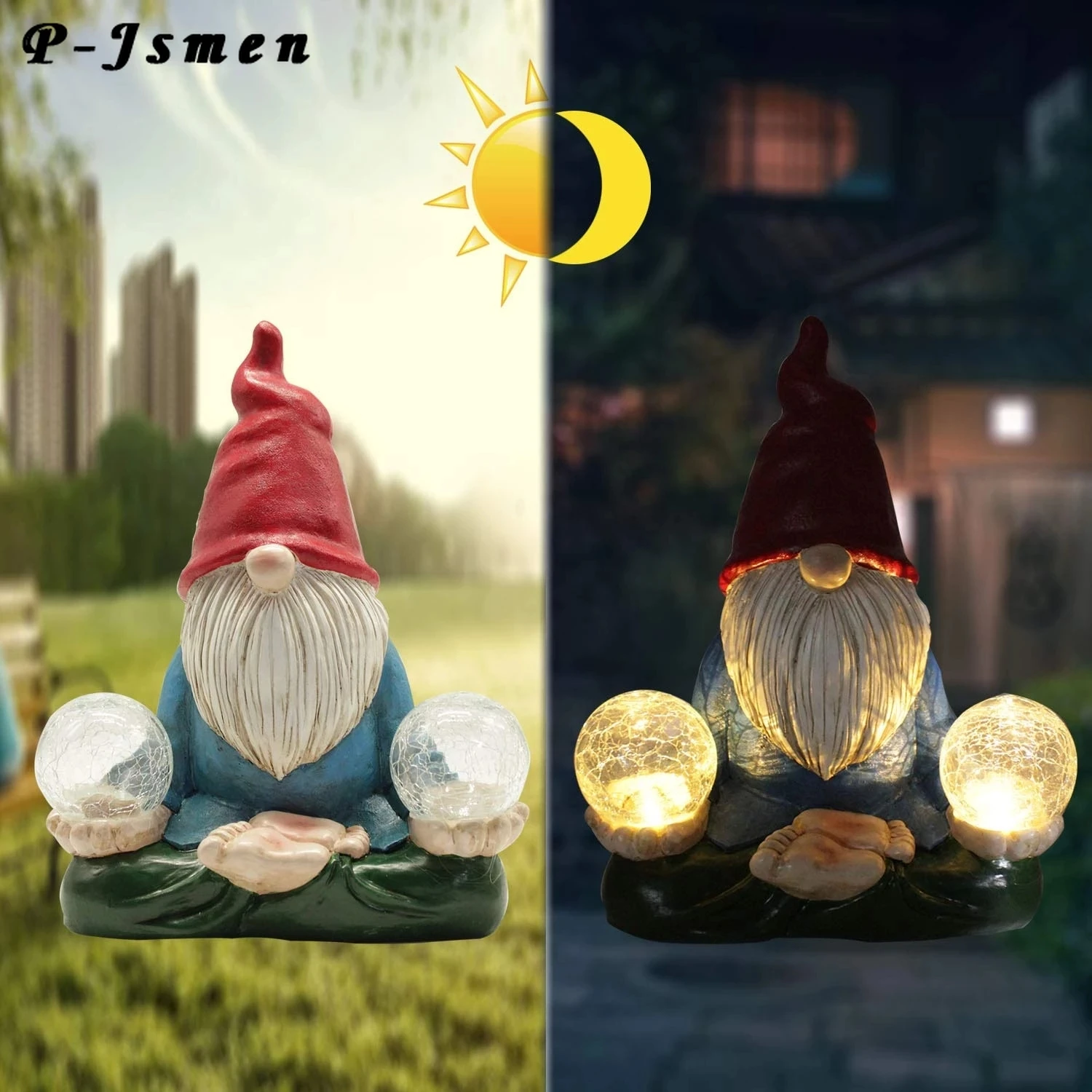 Купи P-Jsmen Garden Gnomes Outdoor Decor Yoga Zen Gnomes with Globe Solar Lights Garden Statue Resin Funny Garden Outside Decor за 1,055 рублей в магазине AliExpress