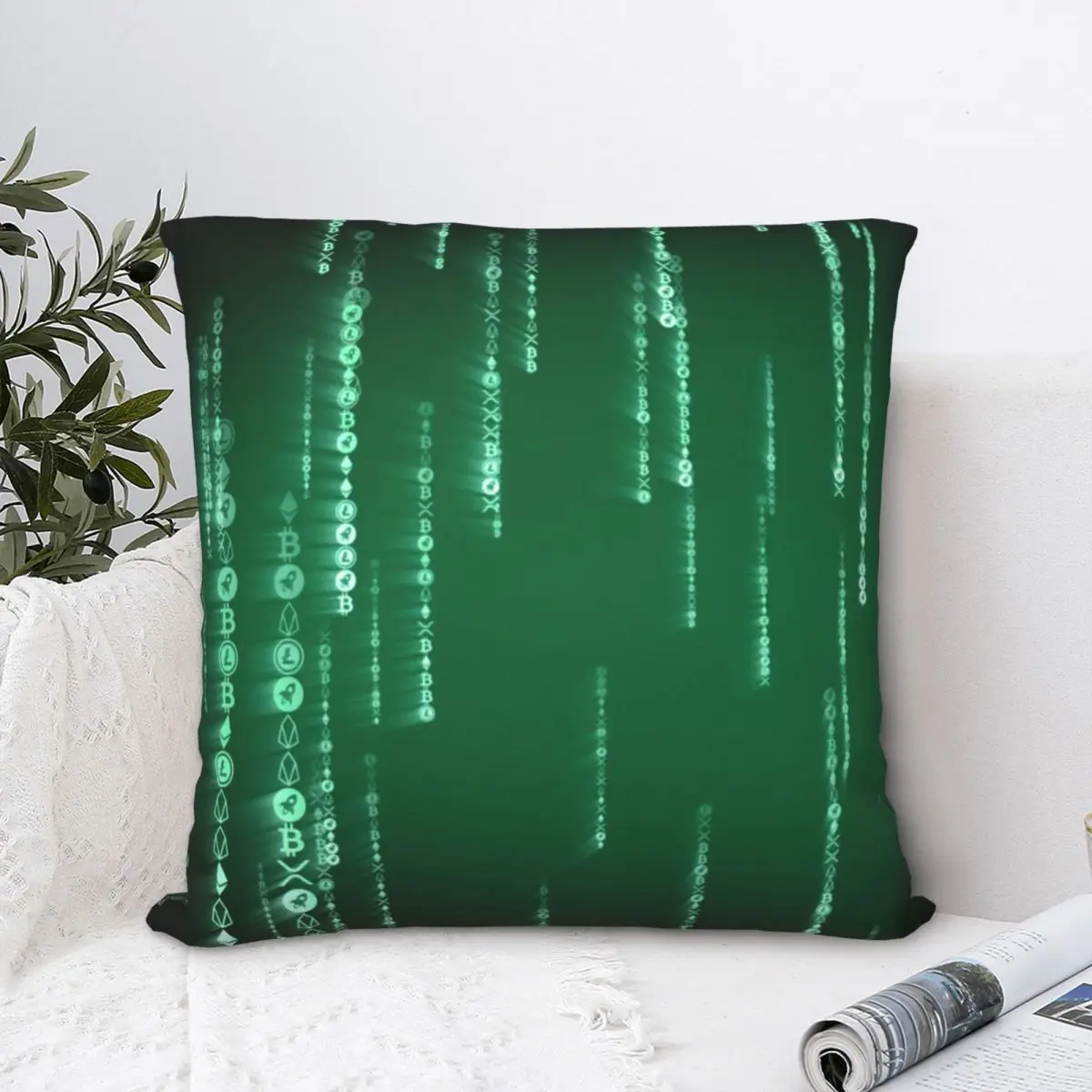 

EOS Virtual Digital Currency Polyester Cushion Cover Cyptocurrency Livingroom Car Decorative Reusable Hug Pillowcase
