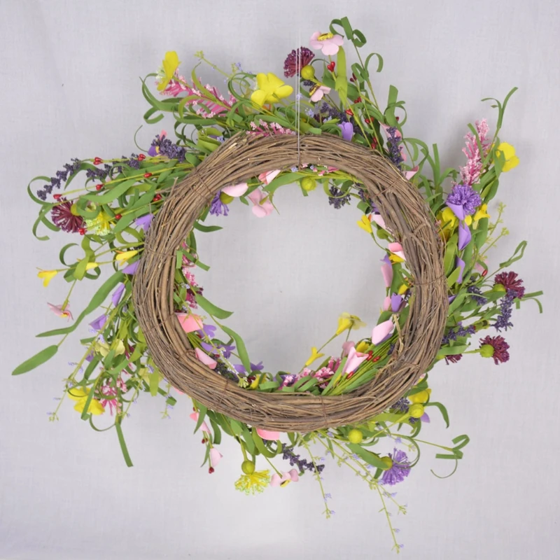

Искусственный цветочный венок из лаванды и маргариток, весенне-летний венок из искусственных цветов, висячая гирлянда для входной двери дл...