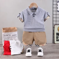 boys summer clothing kit short sleeved lapel polo shirt 2022 summer new childrens casual five point pants two piece set