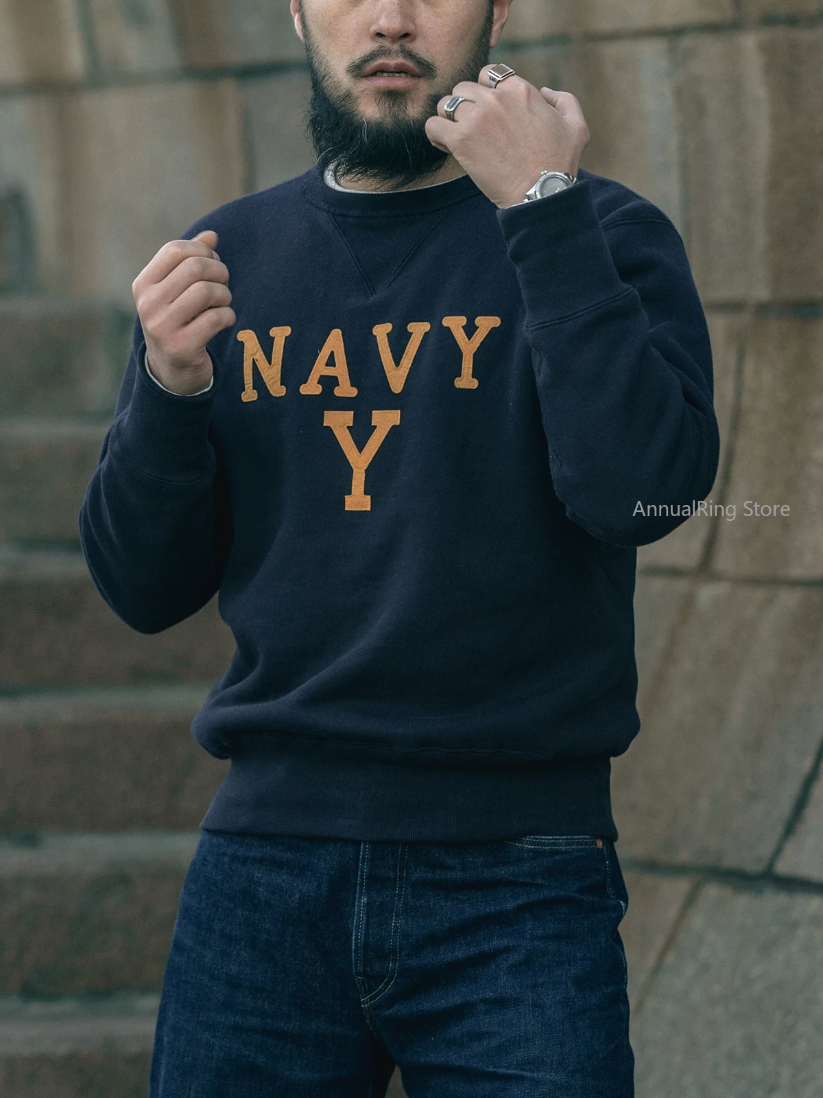 Фото Прочный пуловер Bronson NAVY Boxing Coach, свитшот из хлопка США, свитер с блокомбастером №1