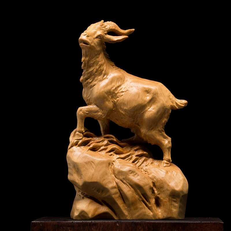 

Статуя фэн-шуй из козы зодиака, резьба по дереву, креативная домашняя статуя животного из массива дерева, счастливое украшение автомобиля, р...