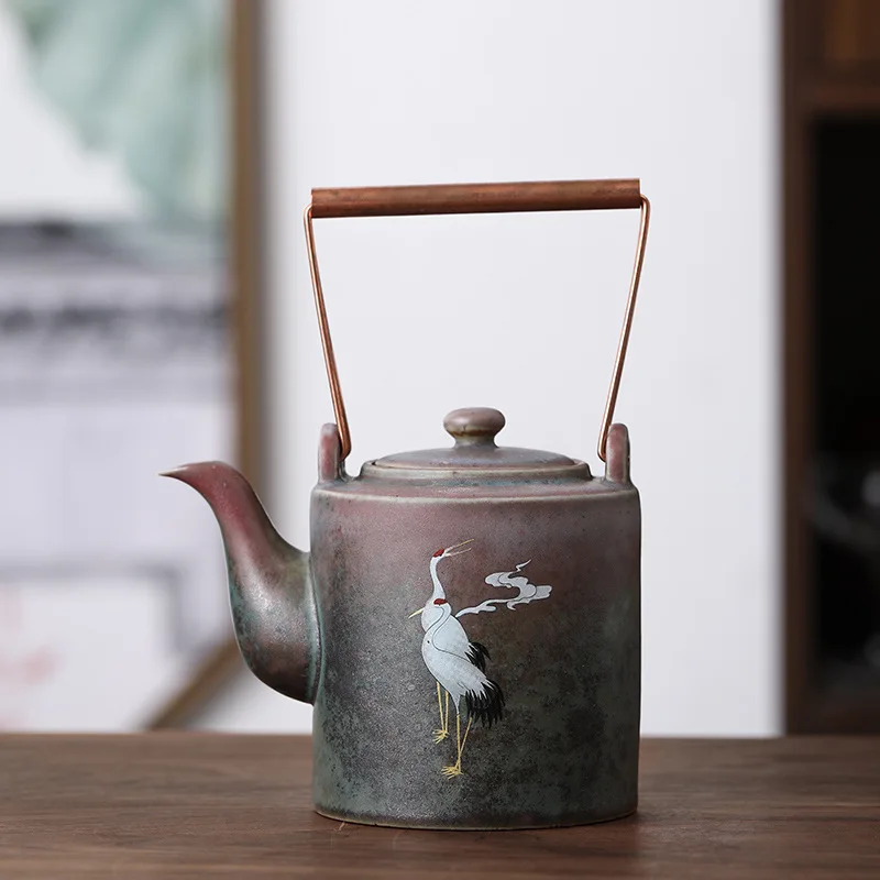 

Lifting Beam Pot Tea Maker Kiln Becomes Rough Pottery Kung Fu Tea Set Ceramics Tea Pot Cool Kettle Chinese Retro Crane Teapot