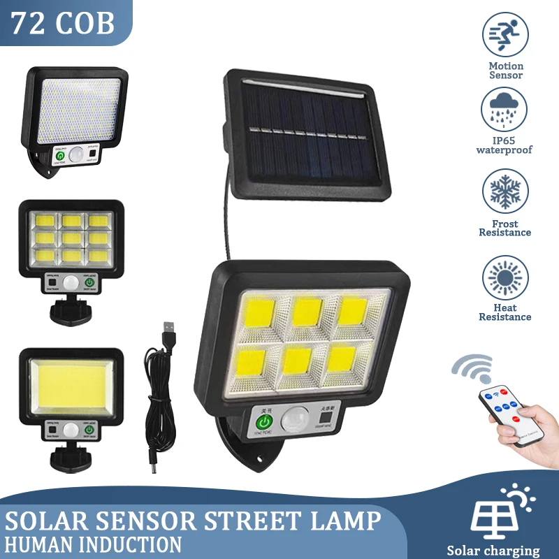 

COB LED Solar Powered Light Outdoors PIR Motion Sensor Sunlight IP65 Waterproof Wall Emergency Street Security Lamp For Garden