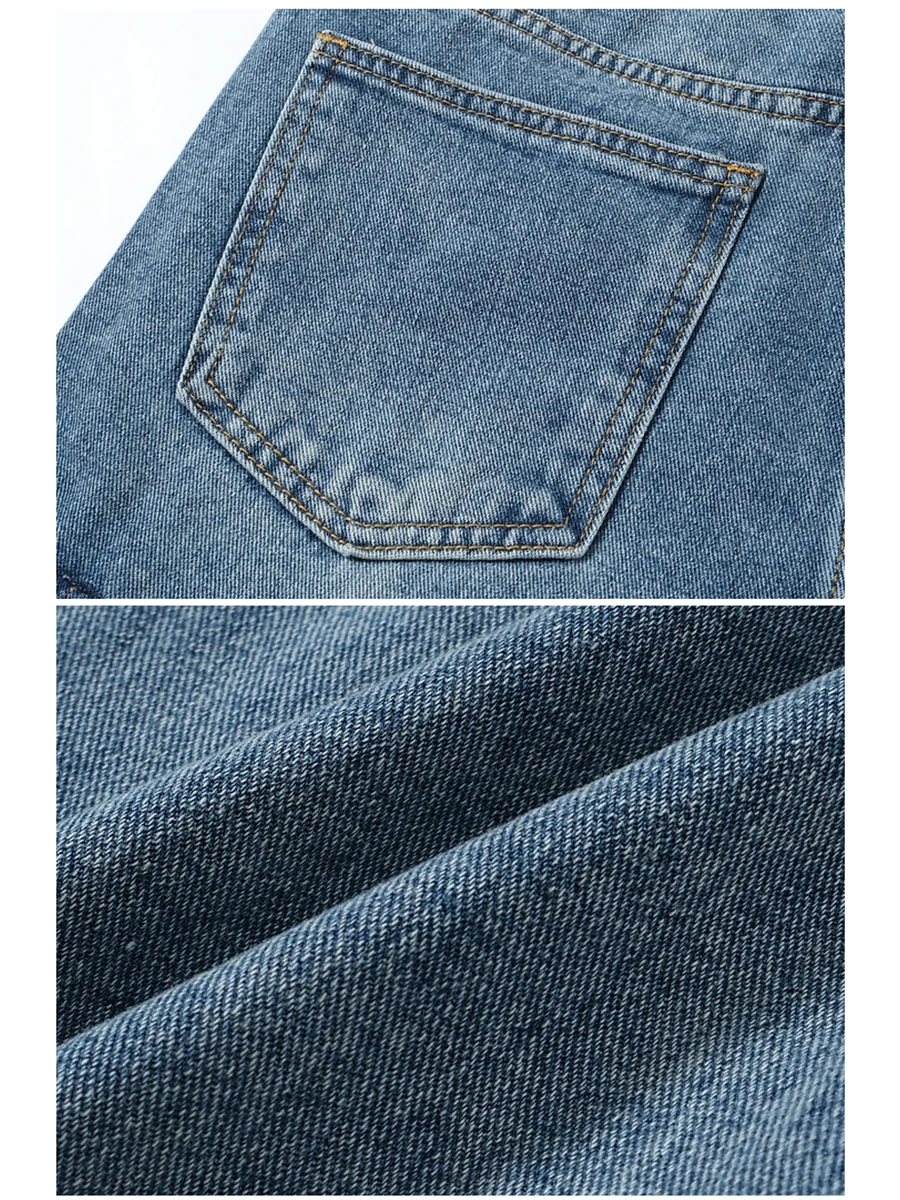 Four Seasons European and American Men Trend Loose Tooling Multi-pocket Streamers Straight Casual Denim Trousers Streetwear Men