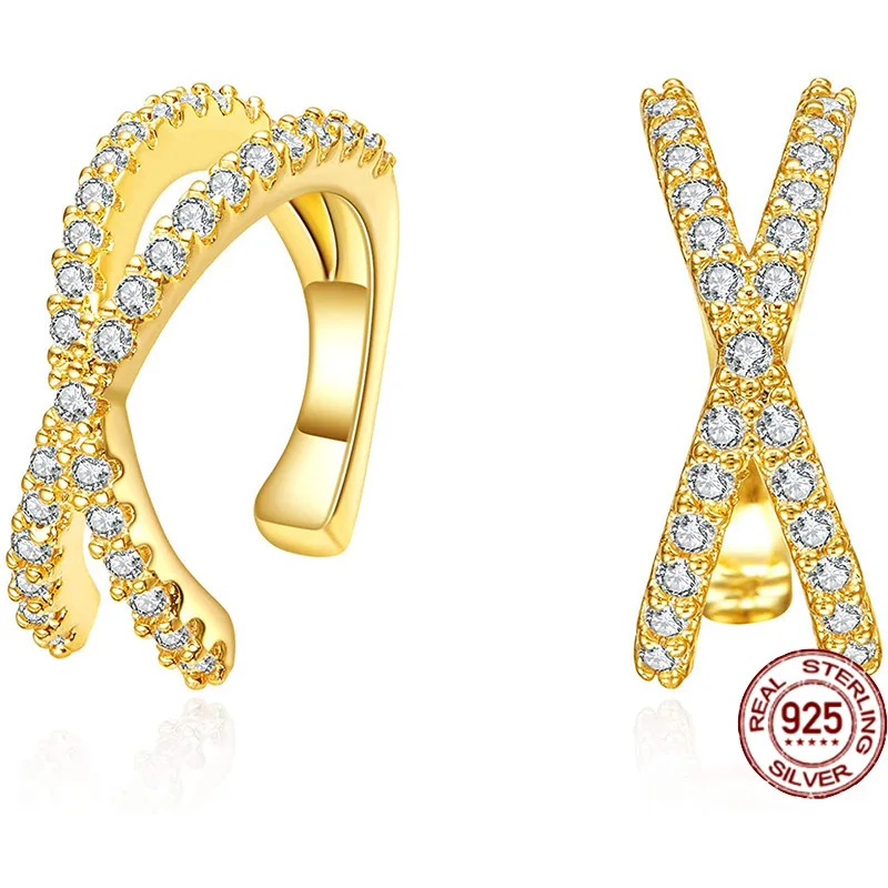

Silver Simple Full Drill Clip Earrings Xshaped Cross Earrings Pierced Earrings Women Accessories