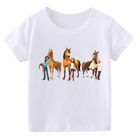 Новинка 2021, летняя детская футболка Lucky & Mustang Spirit Horse, мультяшная футболка для девочек, забавная одежда для маленьких мальчиков, детские топы