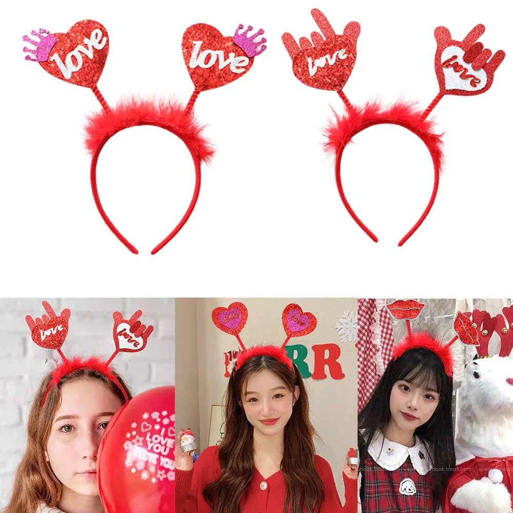 

Heart Day Headband Furry Hair Hoop Red Lips Love Girls Hair Accessories for Birthday Valentine's Day Christmas Wedding Gifts