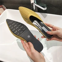 new womens summer solid toe covered slipper fashion pointed woven breathable lazy slippers flat sandals women mule slides shoes