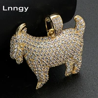 Lnngy Yellow Gold Animal Goat Pave Cubic Zirconia Classic Pendant for Men Women 14K Solid Gold Iced Out CZ Hip Hop Jewelry Gift
