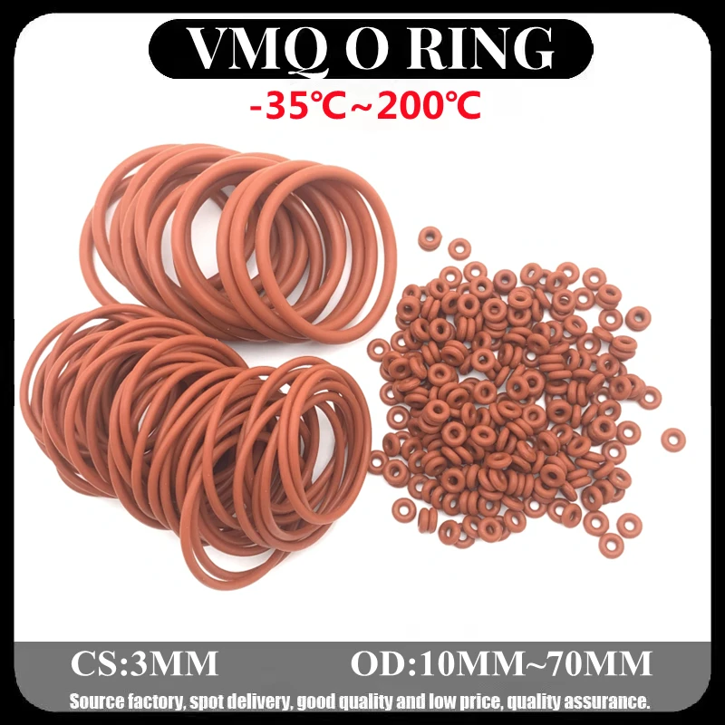 

100pcs High Quality Silicone O Ring CS 3mm OD 10 ~ 70mm FoodGrade Waterproof Washer Rubber Insulated Round Shape Seal Gasket