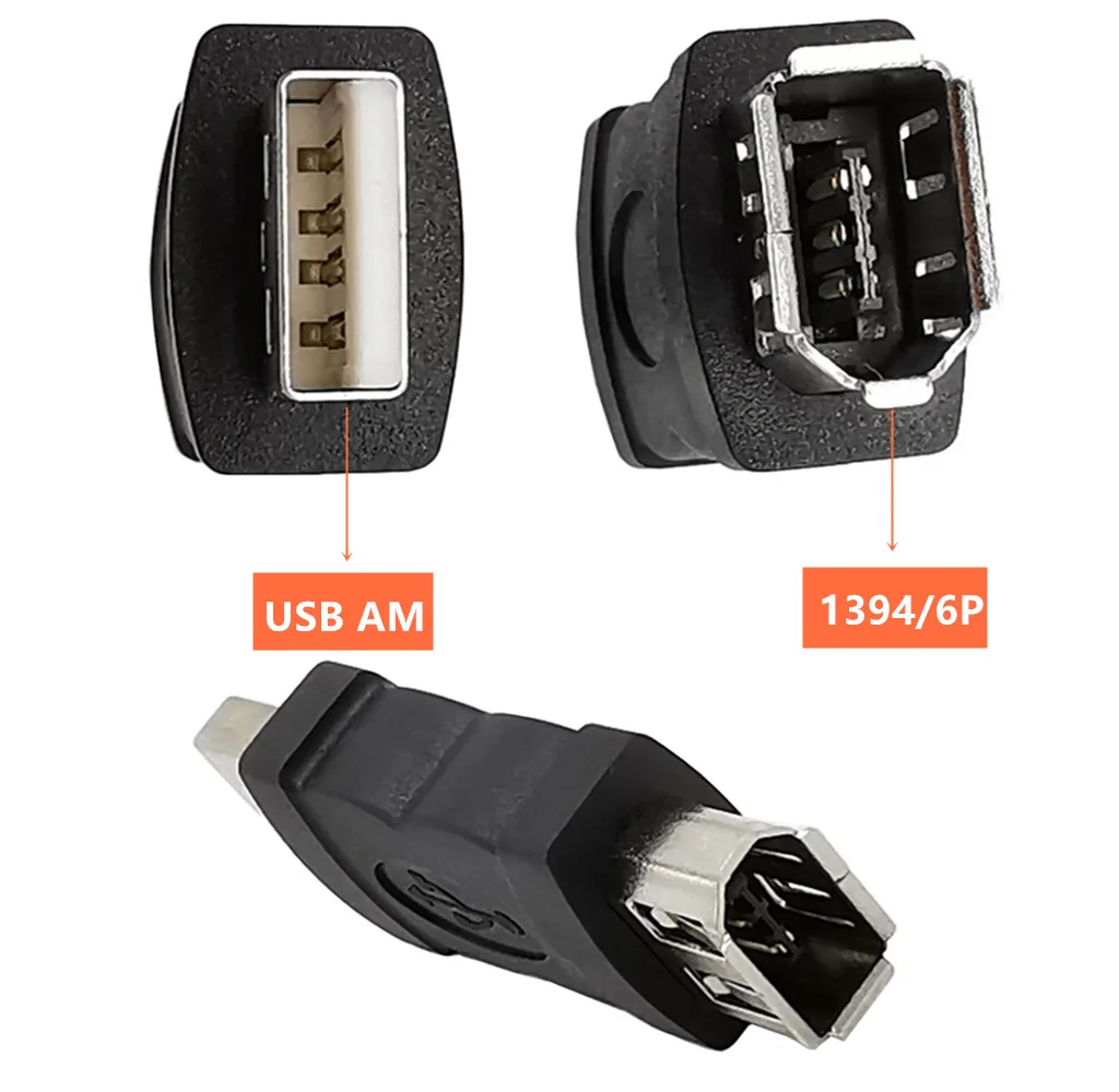 

USB 2.0 A Male to Firewire IEEE 1394 6P Female Adaptor Converter Connector F/M；