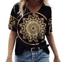 2022 summer new trend ladies short sleeve retro loose v neck short sleeve t shirt home daily print clothing ladies top t shirt 5