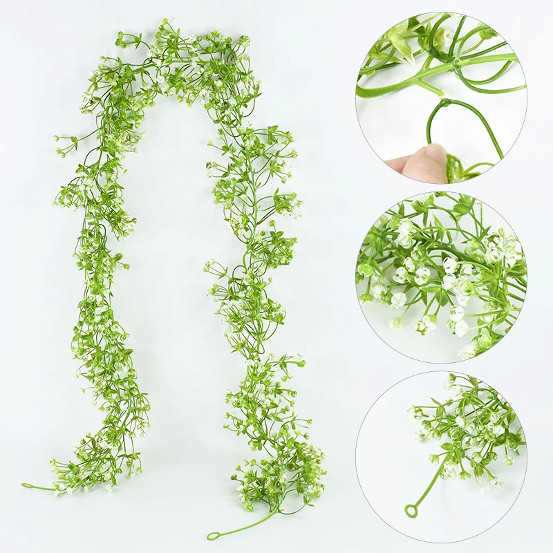

175cm Artificial Baby Breath Flower Vines White Plastic Gypsophila for Wedding Garden Rose Arch Home Party Decoration Fake Plant