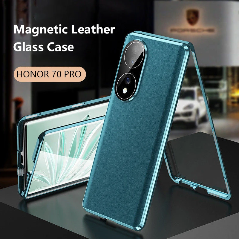 

Ultra-thin Magnetic Glass Phone Case For Huawei Nova 9 Luxury Texture Leather Honor 50 60 70 Pro Plus Full Lens Protection Cover