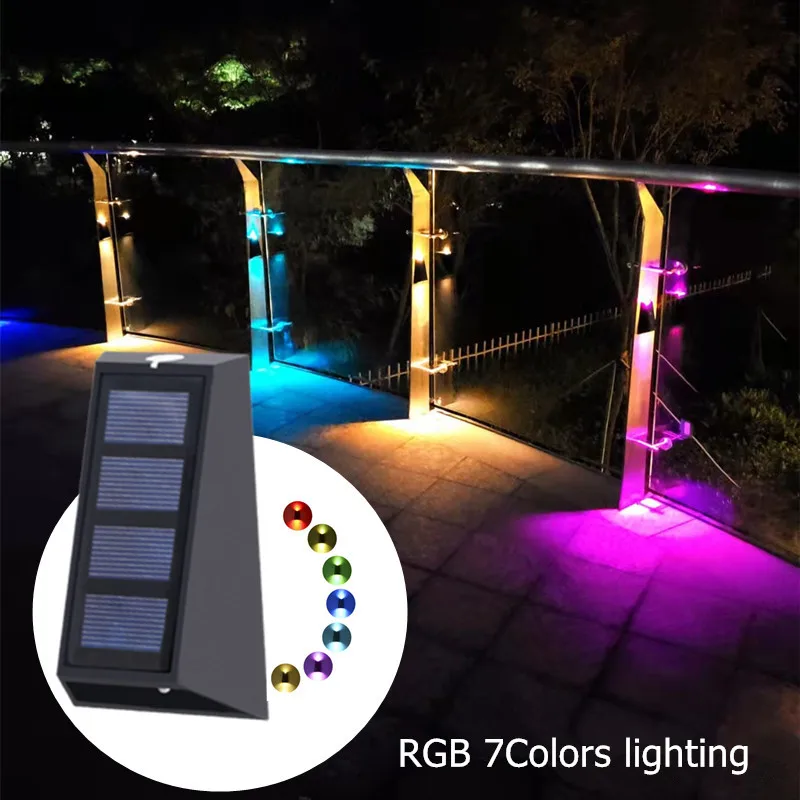 

Up And Down IP65 Waterproof Outdoor LED Lighting 7 Color Changing Garden Decor Solar Wall Light Stair Lamp 4Pcs Fence Solar Lamp