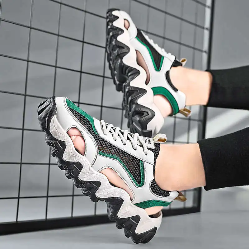 

Шлепанцы мужские кожаные, пляжные сандалии, Нескользящие, вязаные, светло-голубые, для тенниса