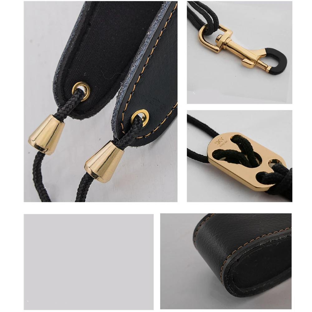 Brand New Saxophone Strap Neck Strap Soft Lasso 45.4 - 59.8 Cm Adjustable Black PU Leather Protective Rubber Cover