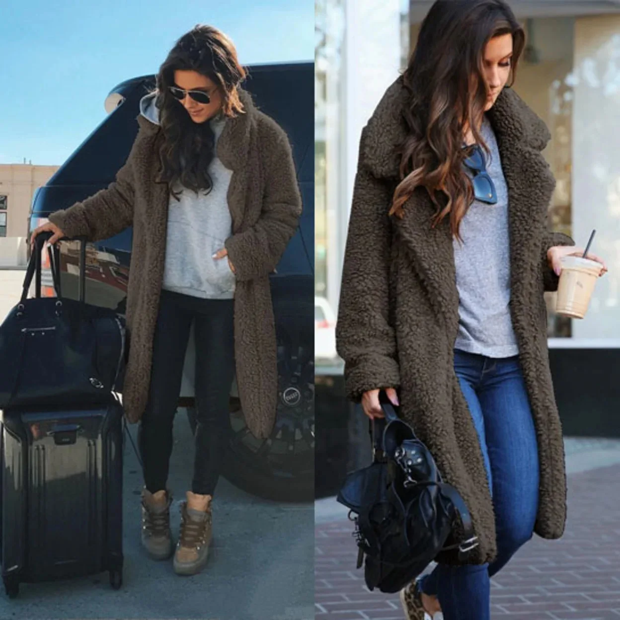 Winter New Arrival Women Warm Coat Wool Blends Long Sleeve Outerwear Plush Cardigans Overcoats Femme Coats Fashion Streetwear