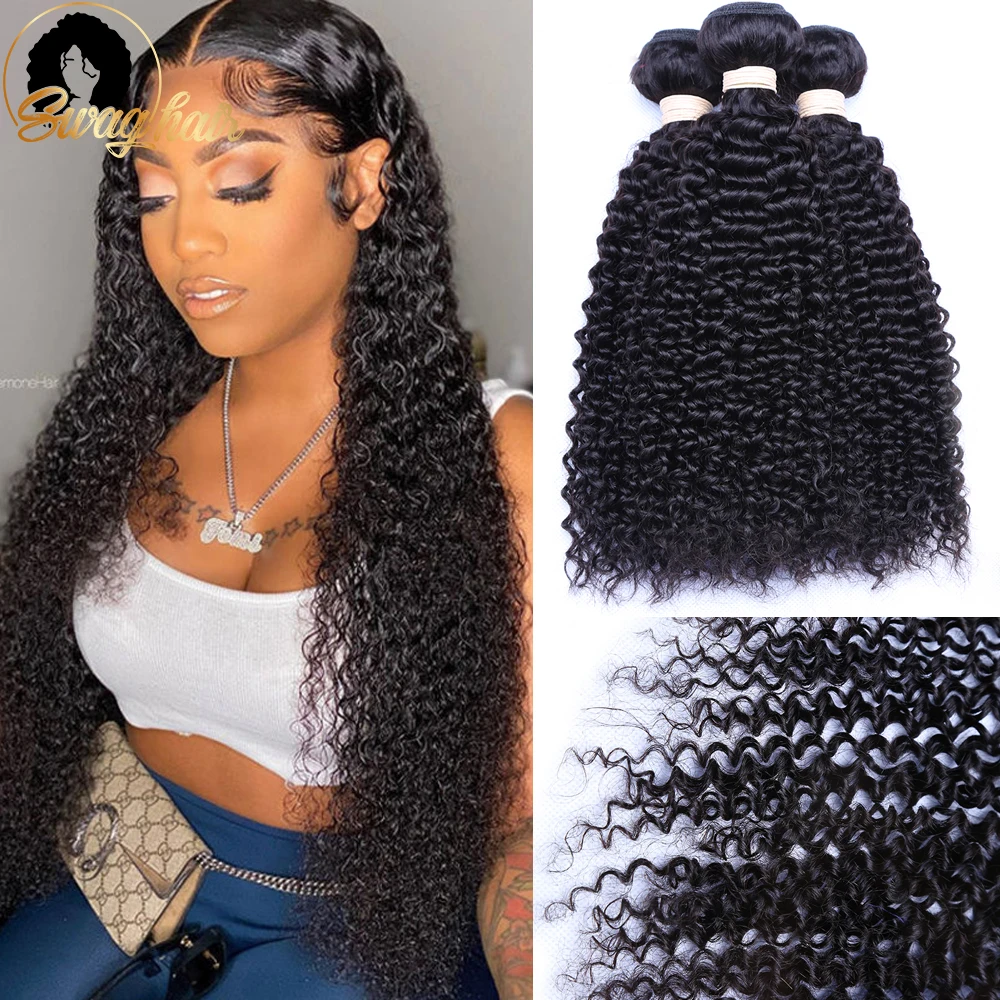 

Swag Indian Kinky Curly Hair Bundles 100% Human Hair Weave 26inch Deep Wave Jerry Curl Remy Curly Hair 3 Or 4 Bundle Deals