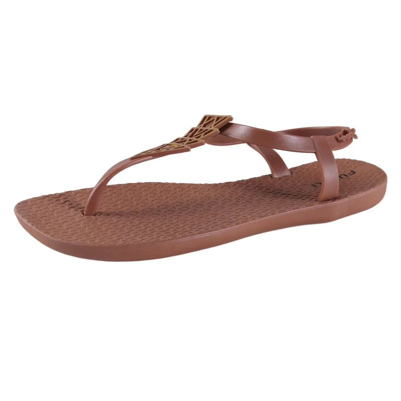 2023 Summer Leather Flats Sandals for Women Brown Flip Flops Casual Slippers Female Flat Shoes Plus Size Beach Sandal