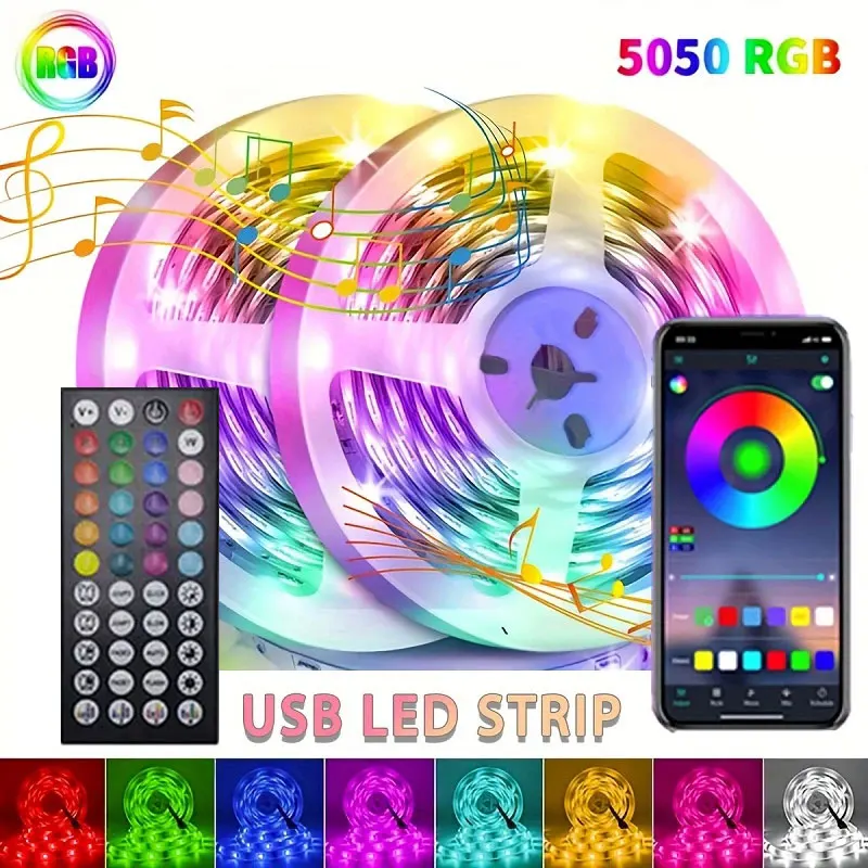 Фото Светодиодная лента, 20 метров, Alexa Φ Smd 5050 5V, Rgb лента, ледяная гирлянда, меняющая цвет, праздничное освещение, светодиодные ленты №1