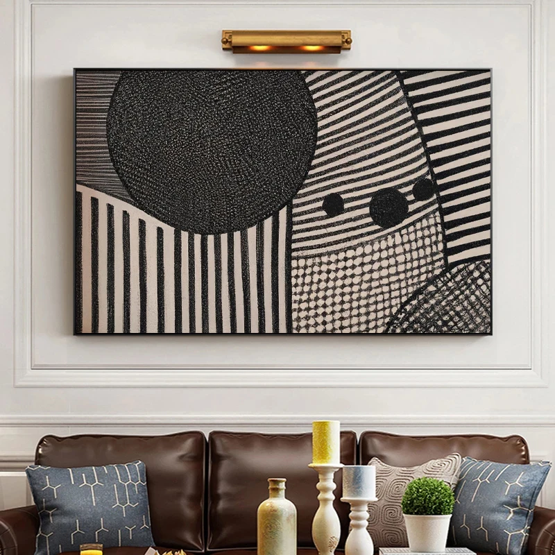 Большие черно-белые абстрактные линии фотография на холсте современное