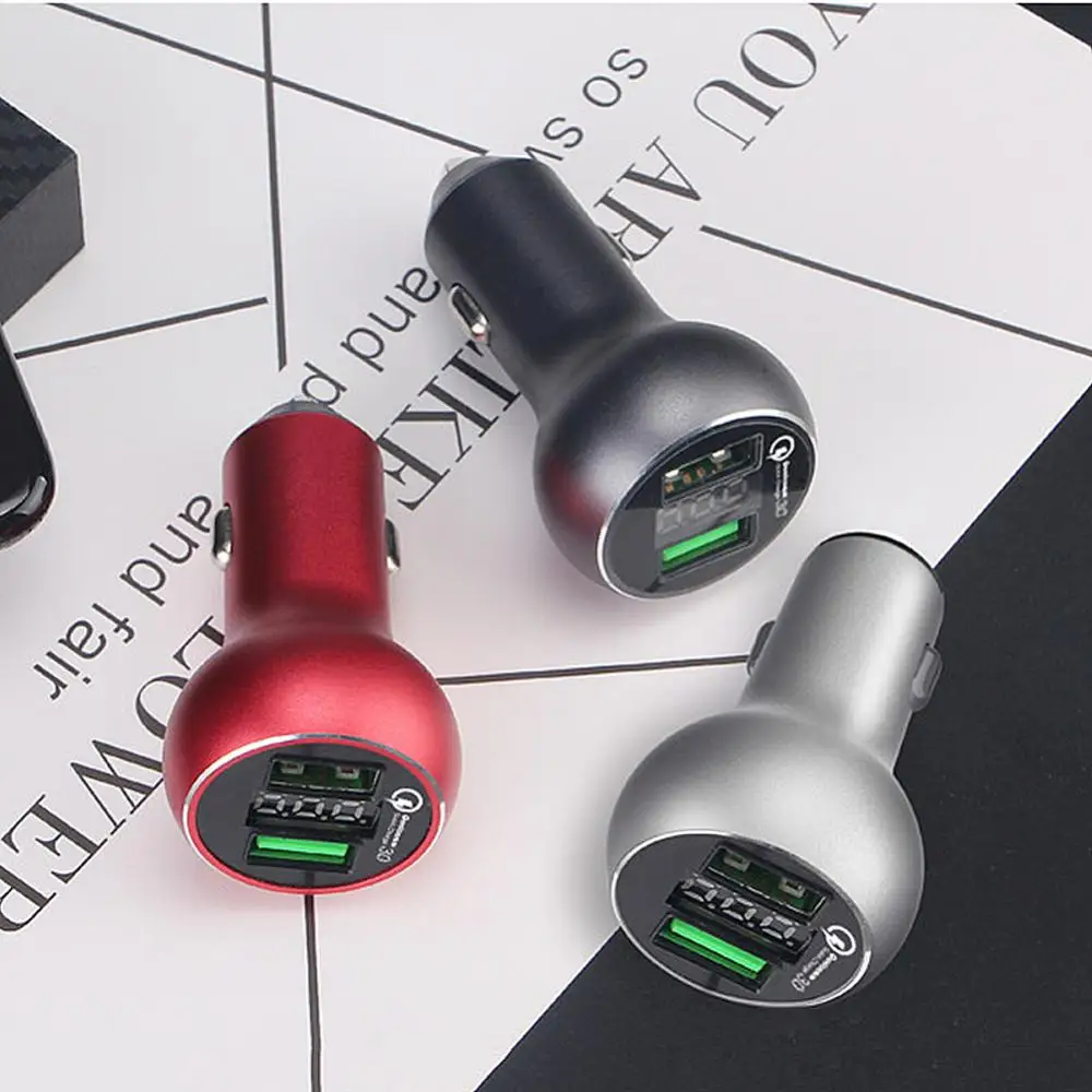 

Новое автомобильное зарядное устройство 18 Вт, интеллектуальная Быстрая зарядка из алюминиевого сплава с двумя USB-портами Qc3.0 и цифровым дис...
